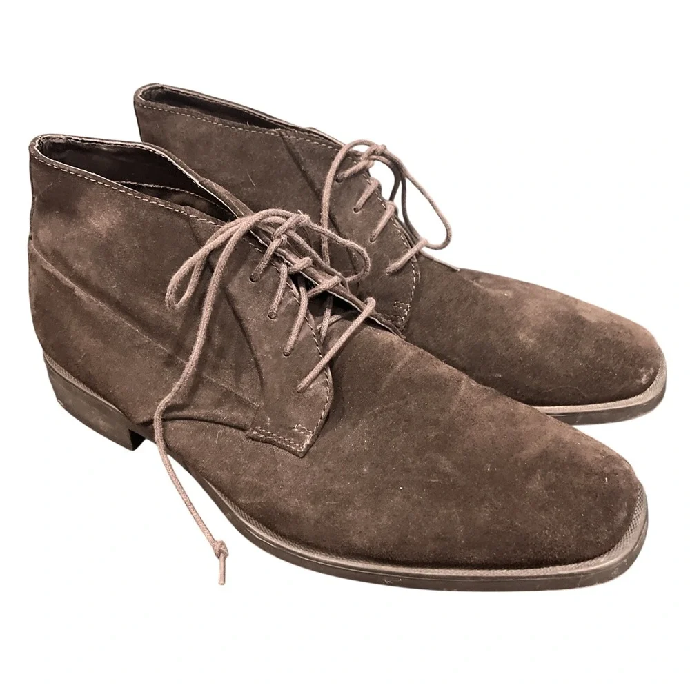 Calvin Klein Chukka Mens 9.5 Brown Ellias‎ Suede Lace Up Square Toe Ankle Boots